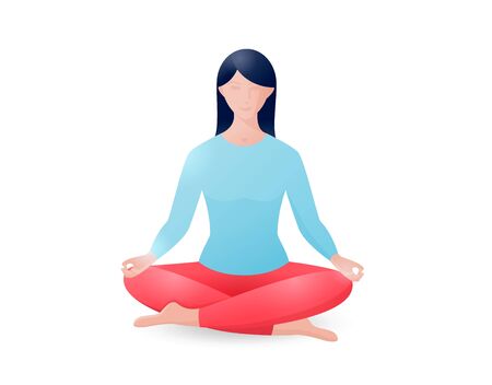 Young woman sitting in the lotus position. Yogaのイラスト素材