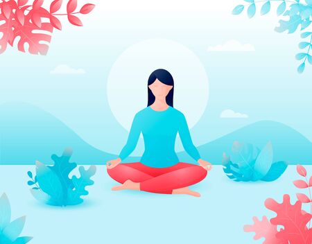 concept of meditation, the health benefits for the body.のイラスト素材
