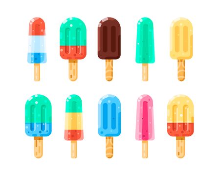 Flat colorful ice pop icon setのイラスト素材