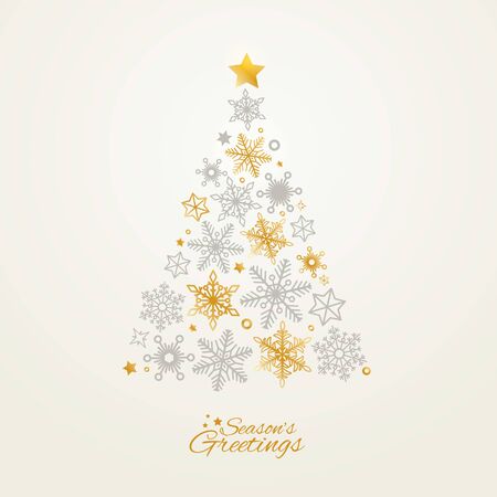 Christmas tree made from neutral and gold snowflakesのイラスト素材
