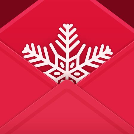 Christmas vector festive card with red envelope and snowflakeのイラスト素材