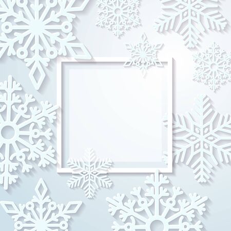 Paper snowflakes on light background. Holiday greeting cardのイラスト素材