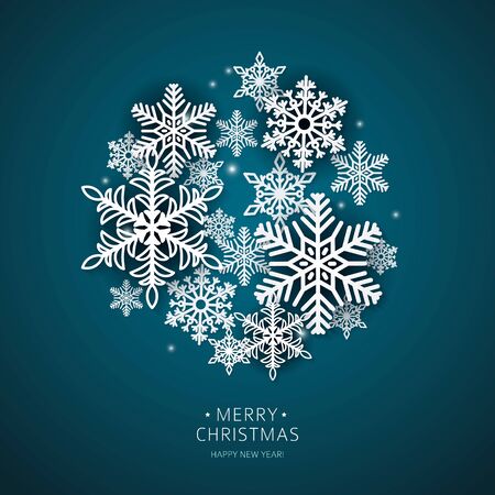 White Paper snowflake dark blue background. Merry christmas and Happy New Year Decoration. Vector illustrationのイラスト素材