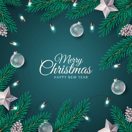 Merry Christmas and Happy New Year vector design for poster, card, advertisingのイラスト素材