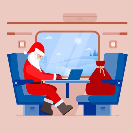 Santa Claus looking in notebook computer.のイラスト素材