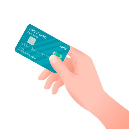 Flat hand holding credit card, isolate on white backgroundのイラスト素材