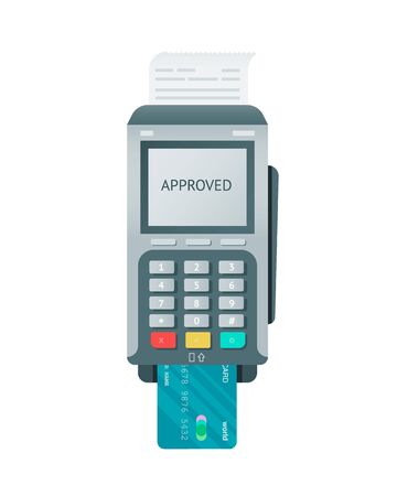 Vector isolated pos terminal with card and reciept. Flat styleのイラスト素材