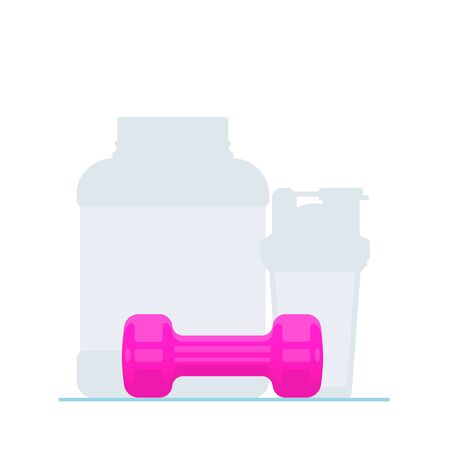 Vector flat pink Dumbbell icon and gray sports supplements silhouettesのイラスト素材