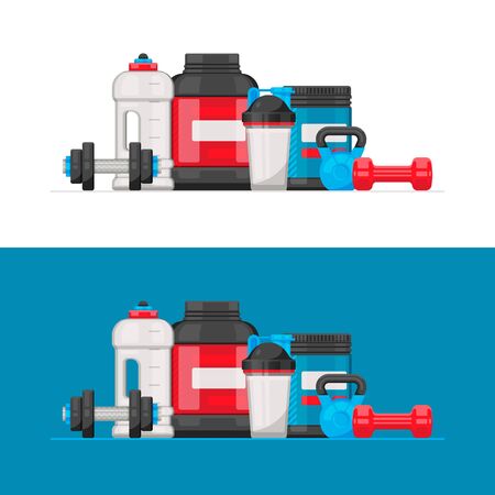 Vector bodybuilding or gym supplements in a flat style.のイラスト素材