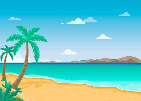 Summer tropical sand beach landscape. Vector beautiful seascapeのイラスト素材