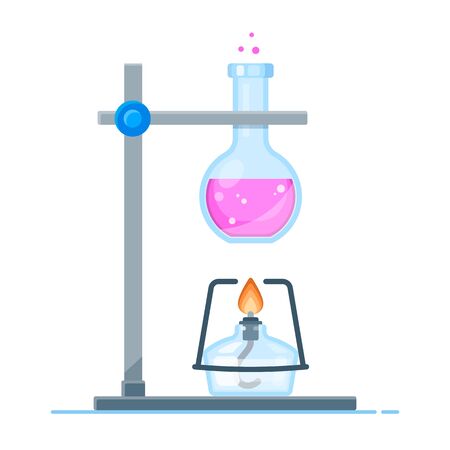 Vector flat Isolated illustration with flask and alcohol burner.のイラスト素材