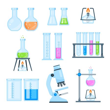 Set of lab science icons. Vector flat style illustration.のイラスト素材