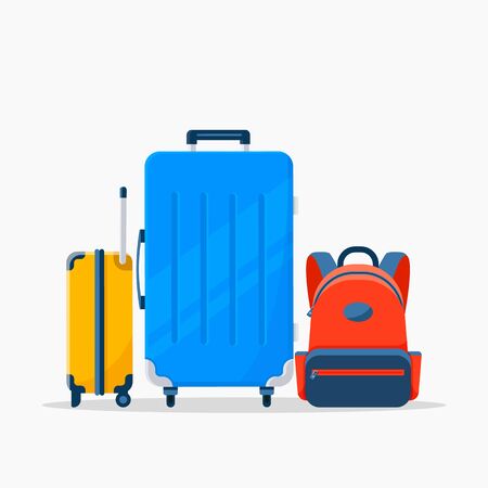 Vector flat three travel suitcases isolated on the white backgroundのイラスト素材