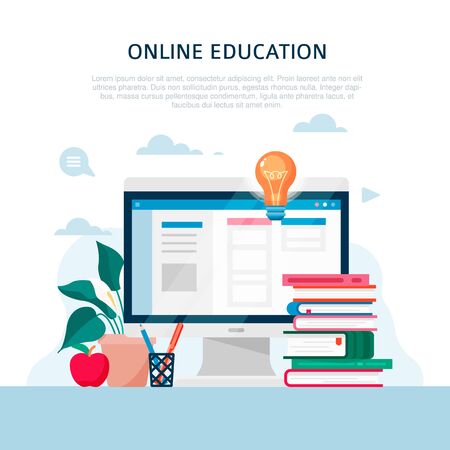 Home education concept in flat style. Vector illustrationのイラスト素材