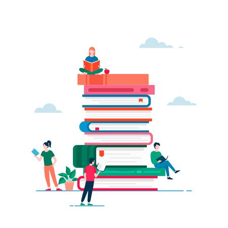 book and people poster vector illustration flat designのイラスト素材