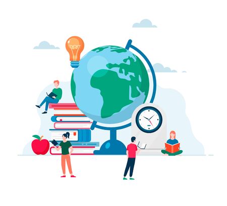 Online education modern flat design concept. Studying peopleのイラスト素材