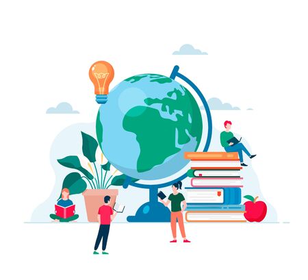 Home education modern flat design concept. Studying peopleのイラスト素材