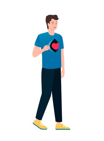 Vector illusatration of man open his emotions isolated on backgroundのイラスト素材