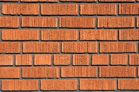Old Bright, Red And Orange Brick Wall Texture. Strong Brickwork Seamless. Shabby Building Facade. Perfect Stonework Backdropの写真素材