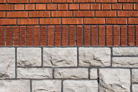 Old Bright, Red And Orange Brick Wall Texture. Strong Brickwork Seamless. Shabby Building Facade. Perfect Stonework Backdropの写真素材