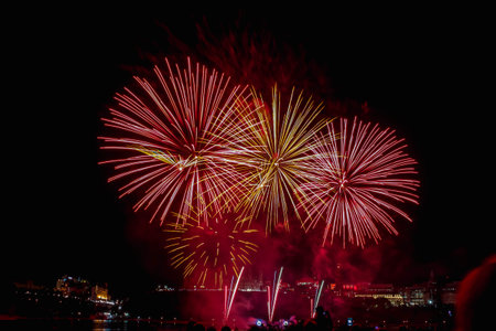 Fireworks with Parliament hill building view at night.の写真素材