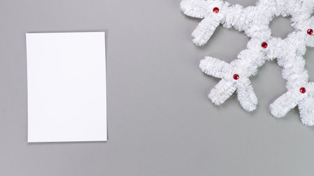 Template composition with blank photo cards, gift cards, photo frame and isolated on grey background for easy editing. Mockup, photo card, Christmas card, greeting card.の写真素材