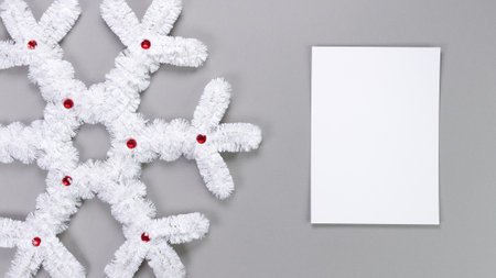 Template composition with blank photo cards, gift cards, photo frame and isolated on grey background for easy editing. Mockup, photo card, Christmas card, greeting card.の写真素材