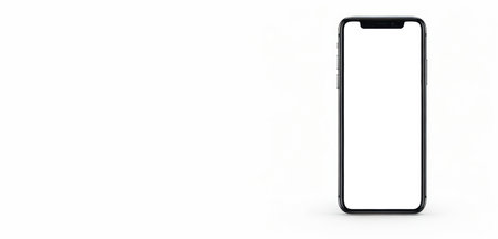 Realistic smartphone blank screen mockup on white background. Mobile phone template. Space for text. Generative Ai.の素材