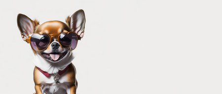 Cute funny chihuahua puppy wearing sunglasses on white background. Generative Aiの素材