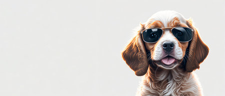 Banner of cute happy cocker spaniel puppy on white background. Space for text. Copy Space. Generative Aiの素材