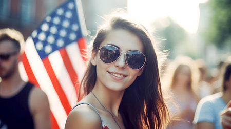 People holding the USA Flags celebrating July 4th Independence Day. Generative Aiの素材