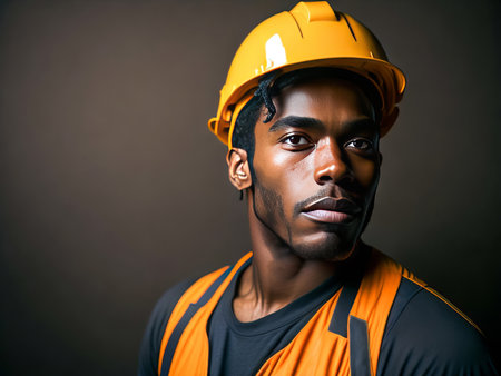 Professional African American Heavy Industry Engineer Worker Wearing Uniform and Hard Hat in Factory. Generative Aiの素材