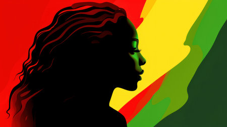 Silhouette of African American female in green, red, yellow colors. Juneteenth Freedom Day Celebration. Juneteenth and african liberation day. Generative aiの素材