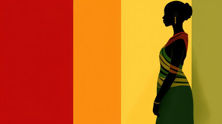 Silhouette of African American female in green, red, yellow colors. Juneteenth Freedom Day Celebration. Juneteenth and african liberation day. Generative aiの素材