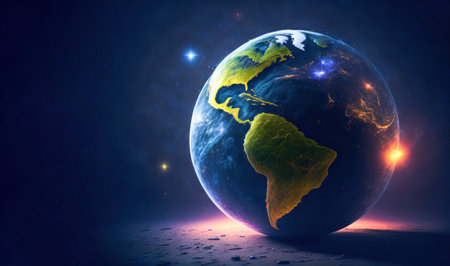 Glowing Globe Planet Earth. World is in our hands. Blue Global Business. Generative Aiの素材