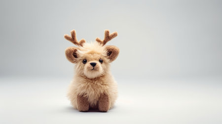 Cute fluffy vintage toy with a red bow on white background. Christmas gift for kids.の素材