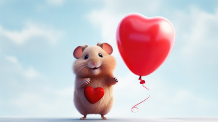 Cute hamster with heart balloon on white background. Love from hamster. Valentine's Dayの素材