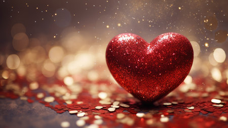 Close up red hearts are placed on the table bokeh background. Valentines Day background and texture.の素材