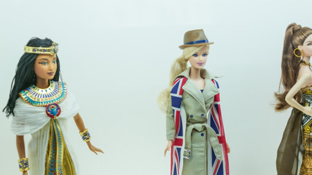 Barbie Expo display at downtown mall Les Cours Mont Royal, fashion stylish clothes of history. Large fashion exhibit of Barbie Dolls on display. Montreal, QC Canada - 10.22.2022のeditorial素材