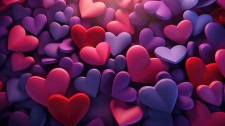 Pink, blue and purple heart shaped candies on pink background. Pile of heart pebble, stone. Valentine's day. Heart shape of pebble on small peddlesの素材