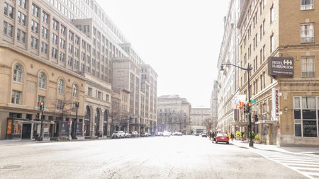 Empty city street with no cars or people perfect for a post-apocalyptic movie scene or book cover -...