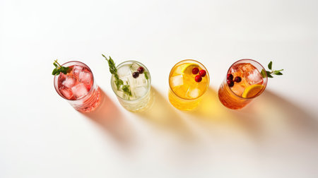 Vibrant Summer Cocktails with Fresh Fruits and Mint Leaves, Perfect for Thirst-Quenching Enjoyment.の素材