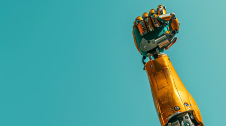 Innovative prosthetic device showcased against vibrant blue background for enhanced visibilityの素材