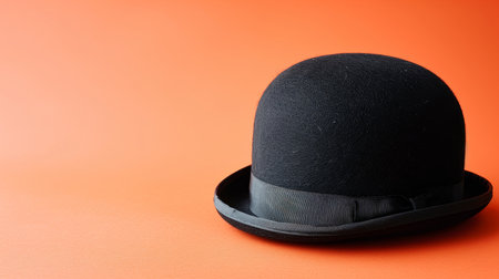 Stylish black bowler hat on bold orange backdrop with space for text. Orangemen day, the twelfthの素材