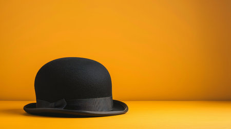 Chic black bowler hat on bright orange background with space for text. orangemen day, the twelfthの素材