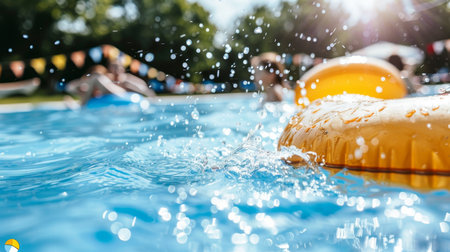 Professional athletes in close up action, side view of competitive swimmers in a swimming poolの素材