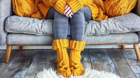 Minimalist depiction of sad woman embracing knees on white background with bright colorsの素材