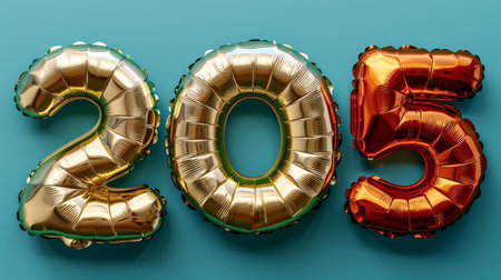 2025 balloon numbers on solid background for new year, christmas, and future conceptsの素材