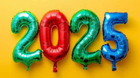 2025 flying balloons  new year, christmas   future concept symbol on solid backgroundの素材