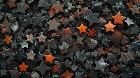 Vibrant Colorful Stone Stars on Elegant Black Background, Closeup Shot with Stunning Visual Impact.の素材